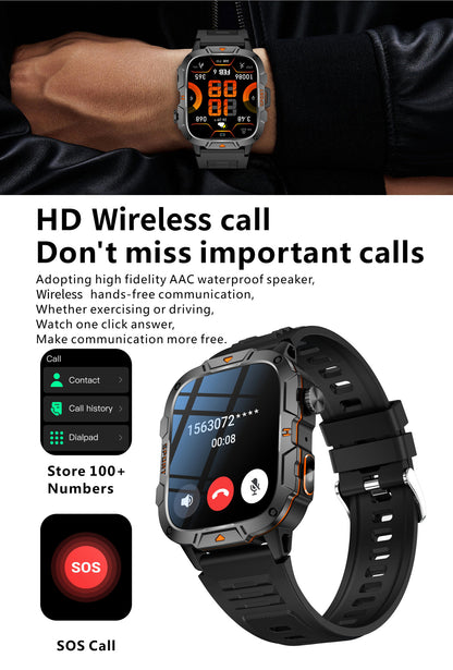 Square Military Smart Watch With Wireless Call & Emergency SOS Function