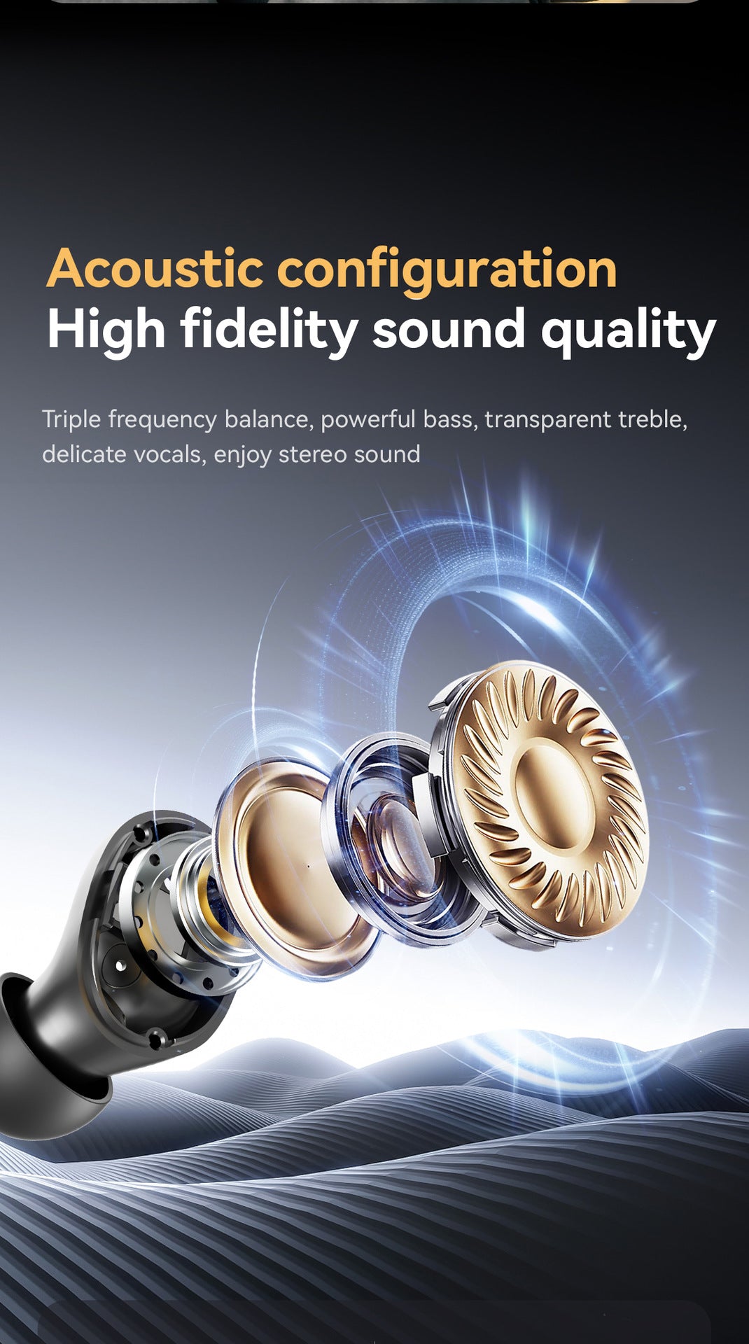 ACS Surround Sound Bluetooth Earbuds Digital Battery Display Wireless Stereo Headphones