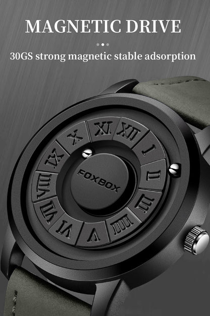 Fashion Scrolling Dial Leather Steel Band Mens Minimalist Watch