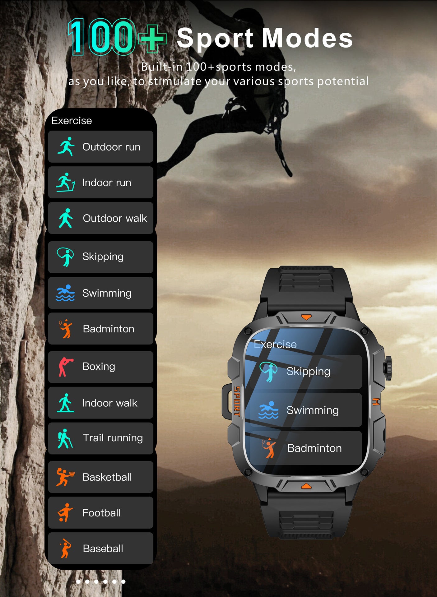 Square Military Smart Watch With Wireless Call & Emergency SOS Function