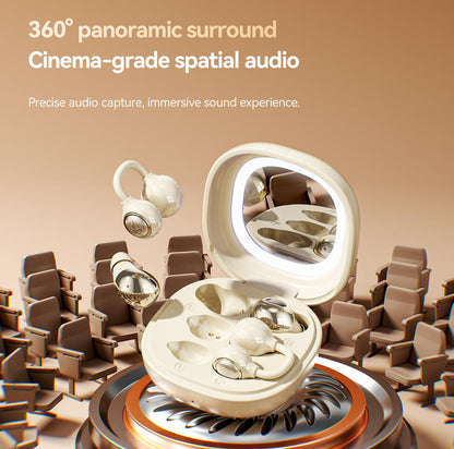 Dual Style TWS Earbuds 2 Pairs Sleep In-Ear & Ear Clip Bluetooth Headphones With Makeup Mirror Fill Light