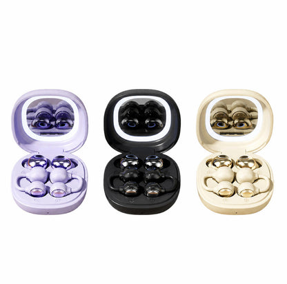 Dual Style TWS Earbuds 2 Pairs Sleep In-Ear & Ear Clip Bluetooth Headphones With Makeup Mirror Fill Light