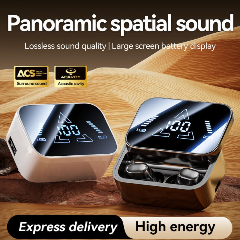 ACS Surround Sound Bluetooth Earbuds Digital Battery Display Wireless Stereo Headphones
