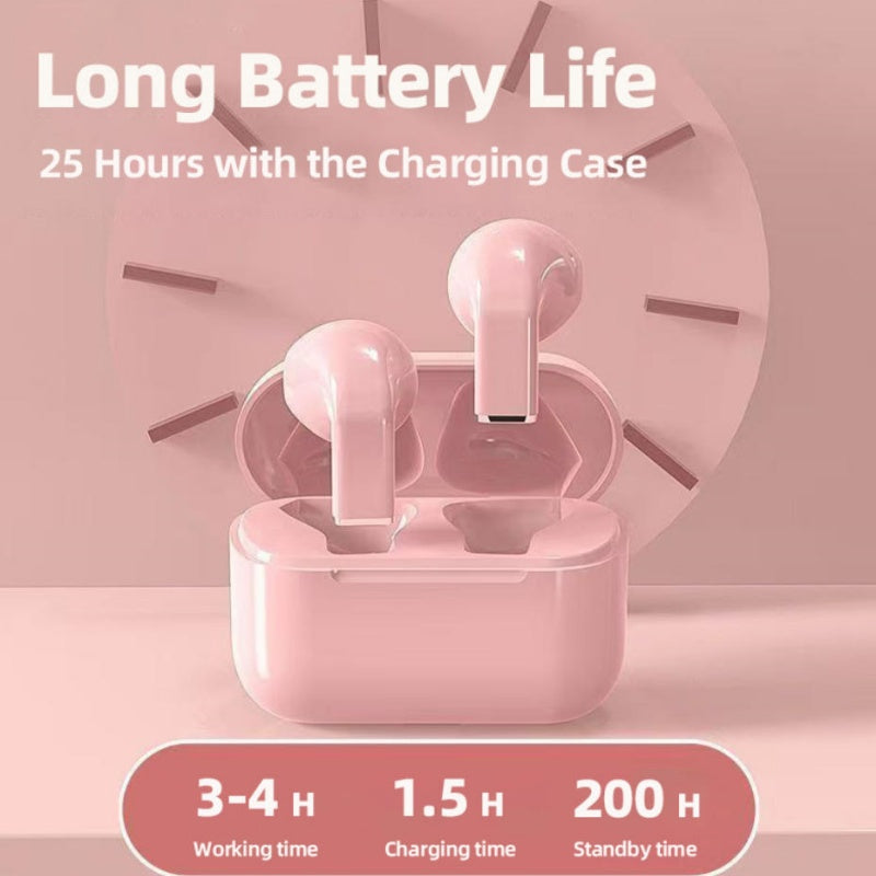 Pastel Pink TWS Bluetooth Earbuds | 25H Ultra Long Battery Stereo Headset
