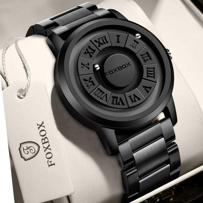 Fashion Scrolling Dial Leather Steel Band Mens Minimalist Watch