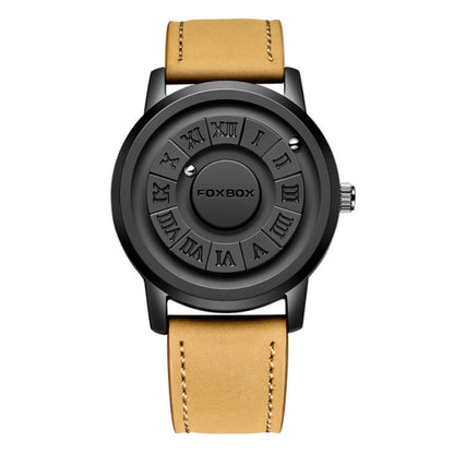 Fashion Scrolling Dial Leather Steel Band Mens Minimalist Watch