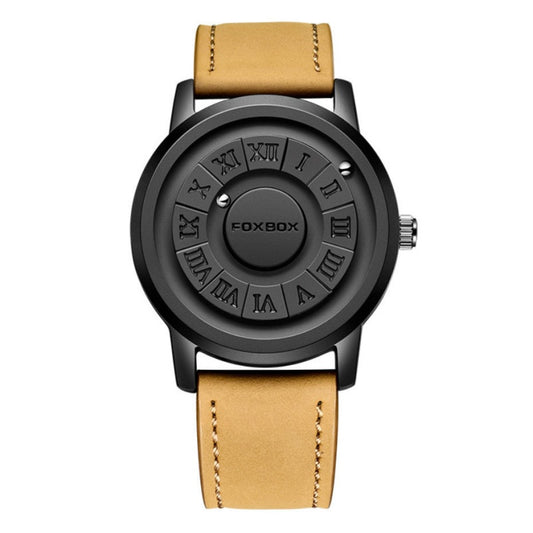 Fashion Scrolling Dial Leather Steel Band Mens Minimalist Watch