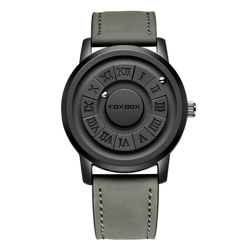 Fashion Scrolling Dial Leather Steel Band Mens Minimalist Watch