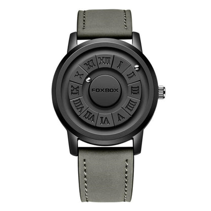 Fashion Scrolling Dial Leather Steel Band Mens Minimalist Watch