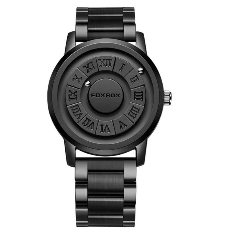 Fashion Scrolling Dial Leather Steel Band Mens Minimalist Watch