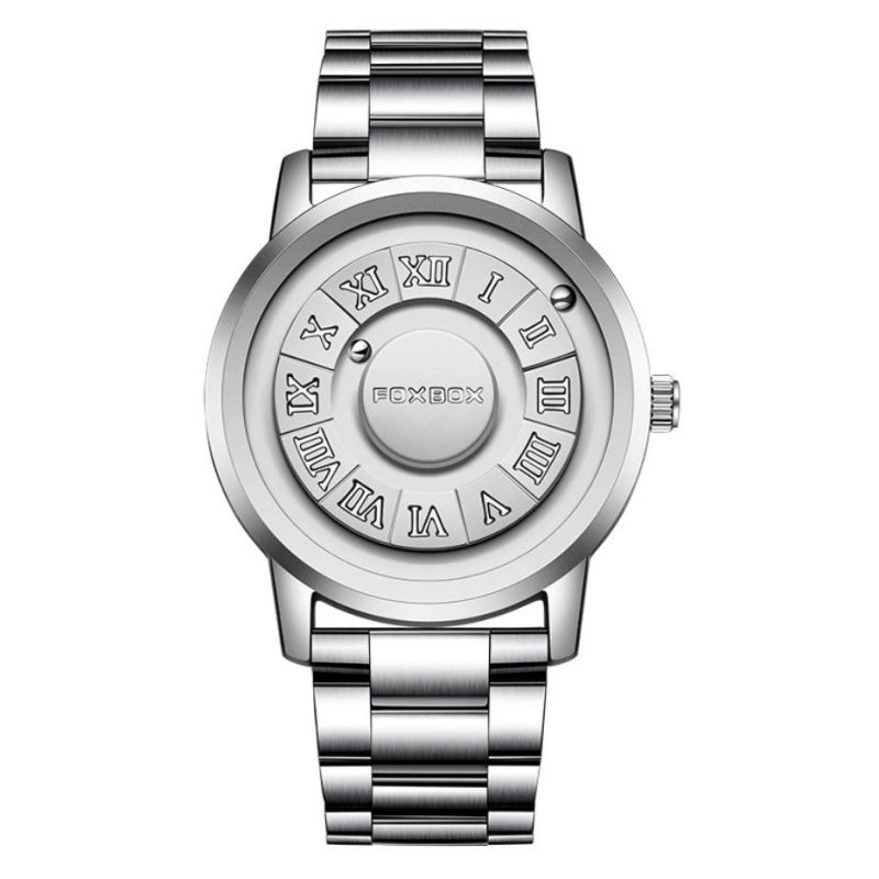 Fashion Scrolling Dial Leather Steel Band Mens Minimalist Watch