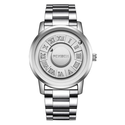 Fashion Scrolling Dial Leather Steel Band Mens Minimalist Watch