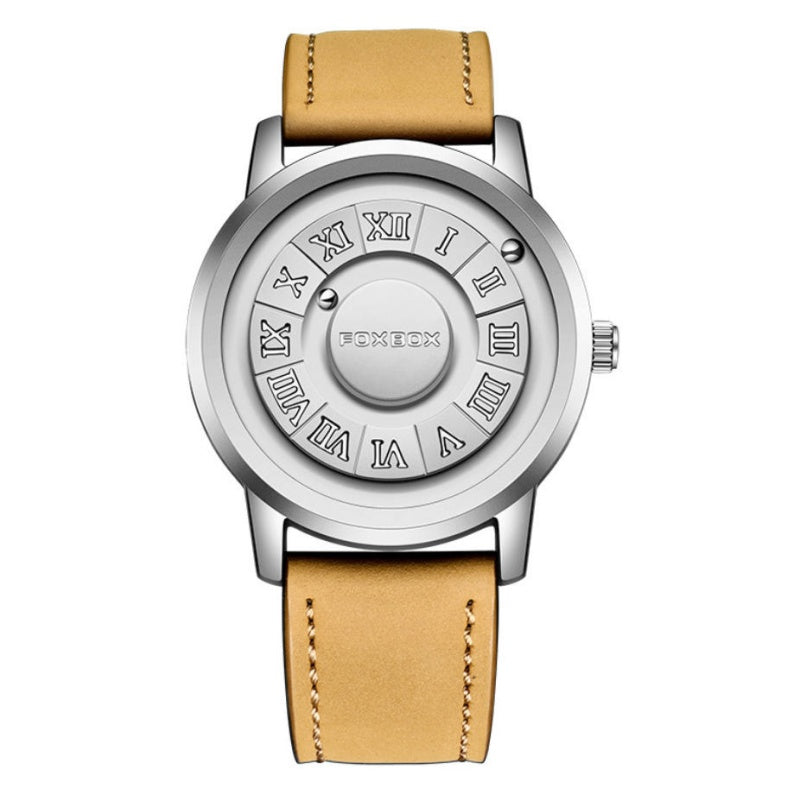 Fashion Scrolling Dial Leather Steel Band Mens Minimalist Watch