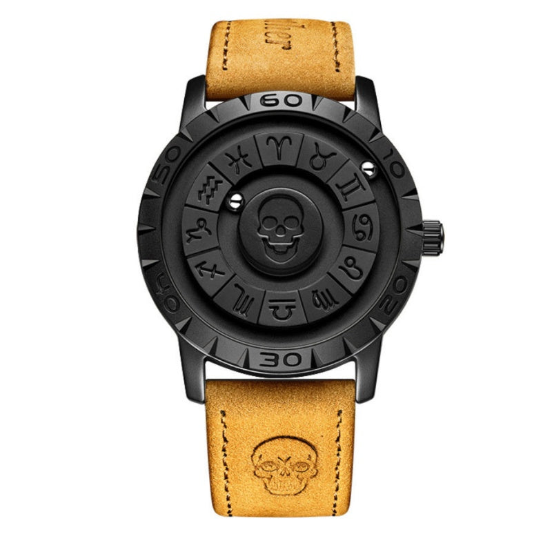 Fashion Scrolling Dial Leather Steel Band Mens Minimalist Watch