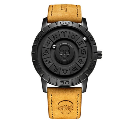 Fashion Scrolling Dial Leather Steel Band Mens Minimalist Watch