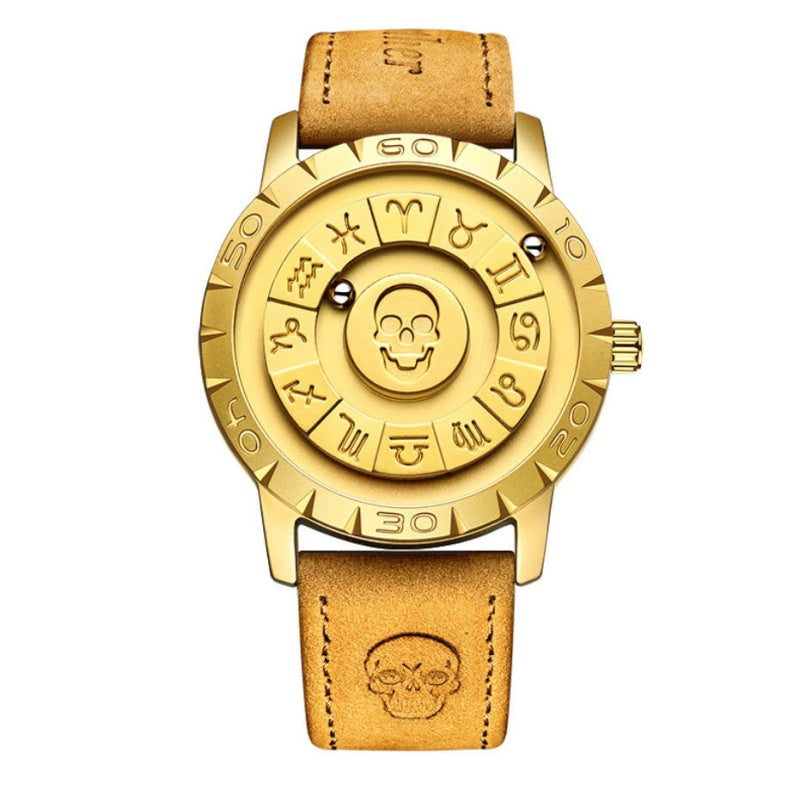 Fashion Scrolling Dial Leather Steel Band Mens Minimalist Watch
