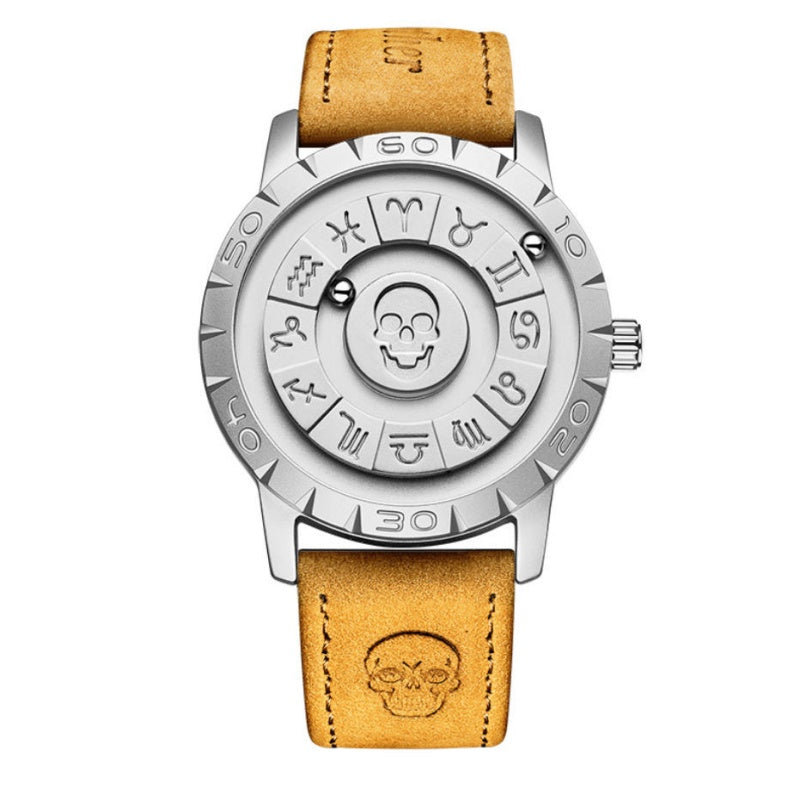 Fashion Scrolling Dial Leather Steel Band Mens Minimalist Watch