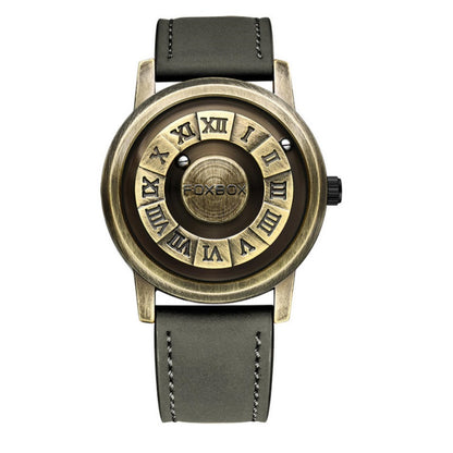 Fashion Scrolling Dial Leather Steel Band Mens Minimalist Watch