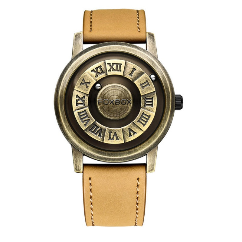 Fashion Scrolling Dial Leather Steel Band Mens Minimalist Watch