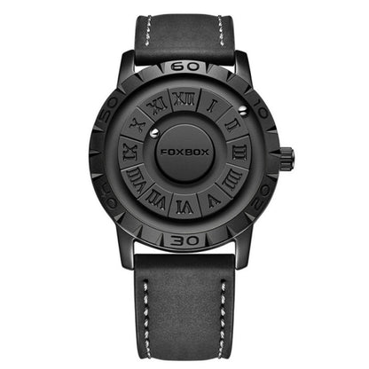 Fashion Scrolling Dial Leather Steel Band Mens Minimalist Watch