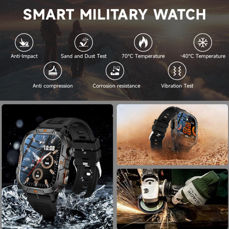 Square Military Smart Watch With Wireless Call & Emergency SOS Function