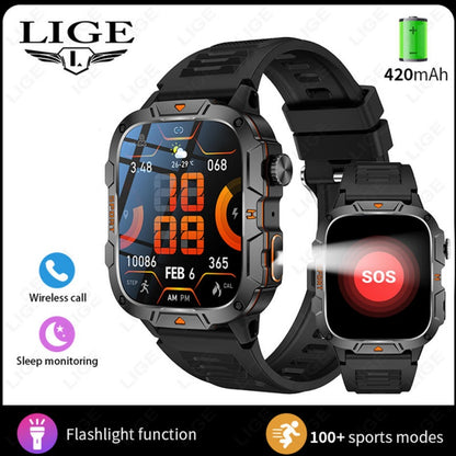 Square Military Smart Watch With Wireless Call & Emergency SOS Function