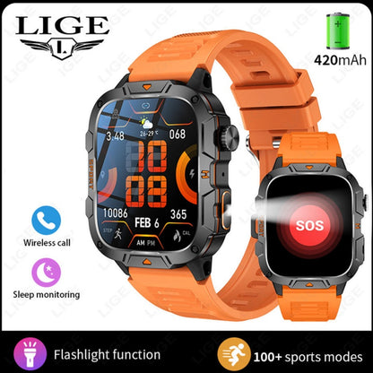 Square Military Smart Watch With Wireless Call & Emergency SOS Function