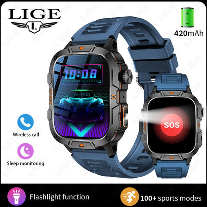 Square Military Smart Watch With Wireless Call & Emergency SOS Function