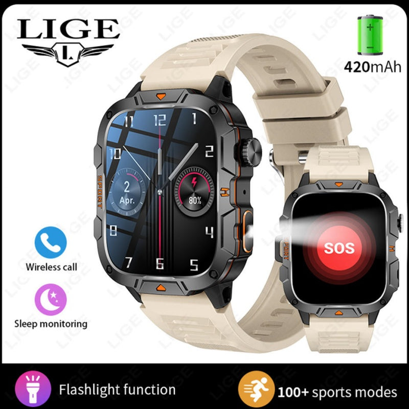 Square Military Smart Watch With Wireless Call & Emergency SOS Function