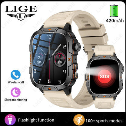 Square Military Smart Watch With Wireless Call & Emergency SOS Function