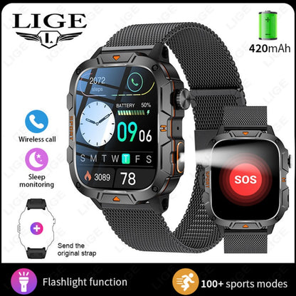 Square Military Smart Watch With Wireless Call & Emergency SOS Function