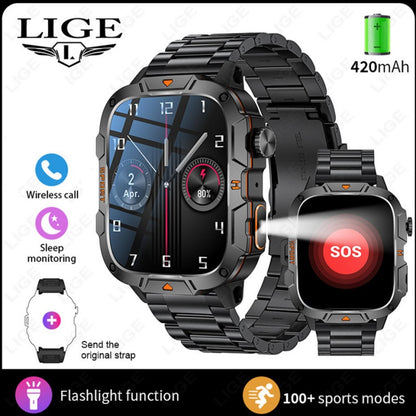 Square Military Smart Watch With Wireless Call & Emergency SOS Function