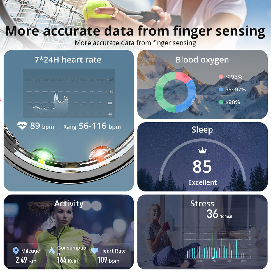 Smart Health Ring Fitness Tracker Ring For Sleep Heart Rate Monitoring