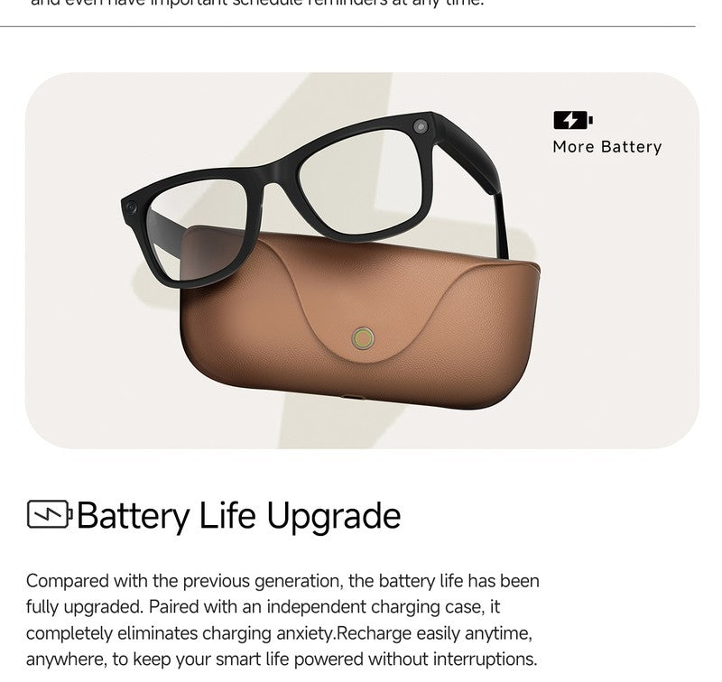 MT5 Upgraded Battery Pack for AI Smart Glasses, Matching Portable Charging Case Eliminates Low-Power Anxiety for Outdoor Trips