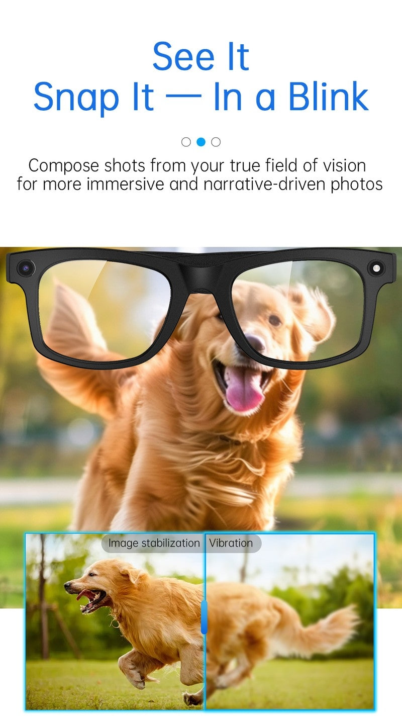 S2 Classic Square Smart Shooting Sunglasses, Hands-Free Video Record Bluetooth Audio AI Glasses