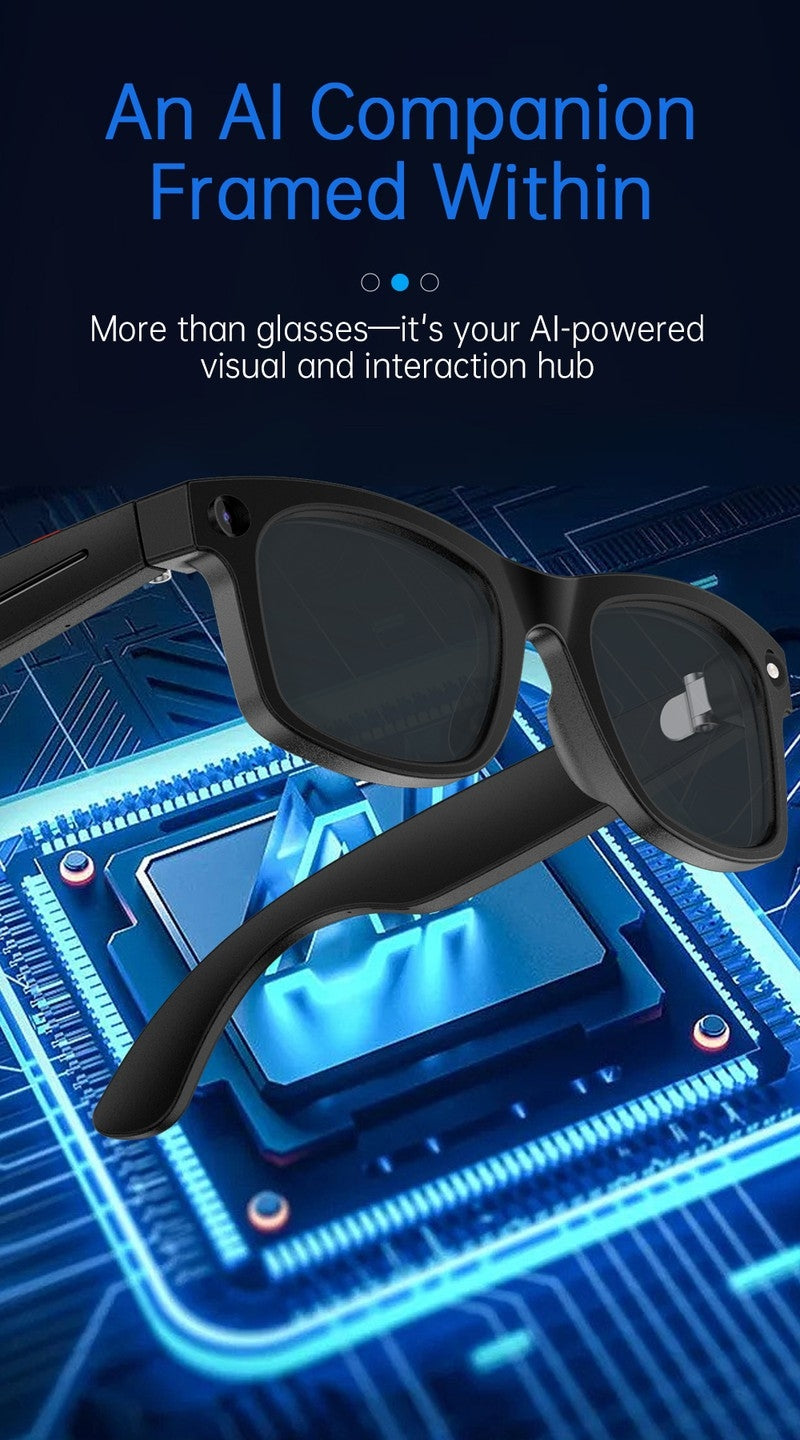 S2 Classic Square Smart Shooting Sunglasses, Hands-Free Video Record Bluetooth Audio AI Glasses