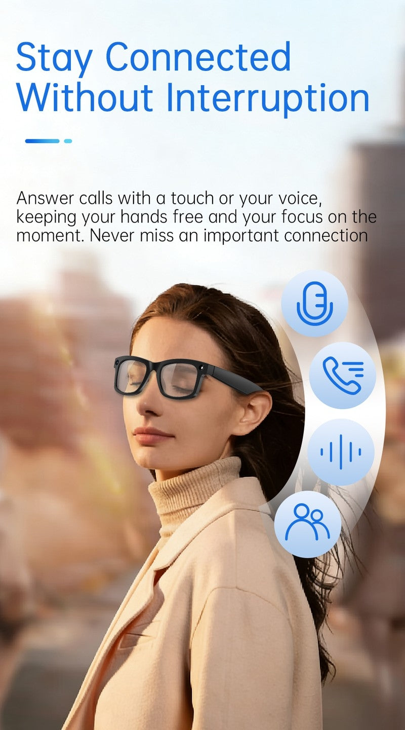 S2 Classic Square Smart Shooting Sunglasses, Hands-Free Video Record Bluetooth Audio AI Glasses
