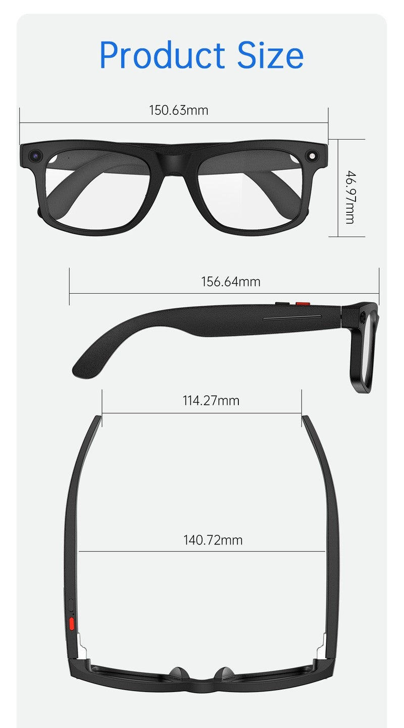S2 Classic Square Smart Shooting Sunglasses, Hands-Free Video Record Bluetooth Audio AI Glasses