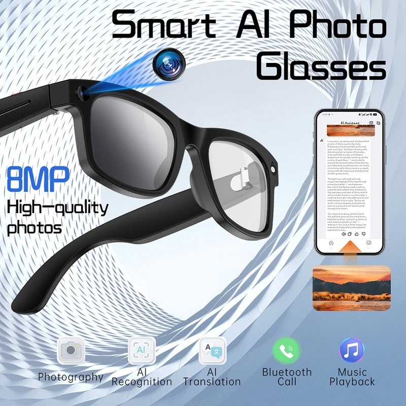 S2 Classic Square Smart Shooting Sunglasses, Hands-Free Video Record Bluetooth Audio AI Glasses
