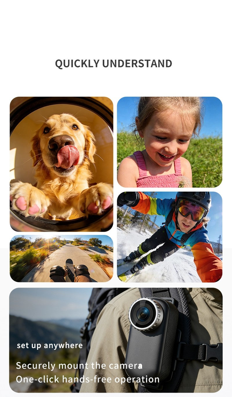 T8 4K HD Thumb-Sized Portable Action Camera, Wide Angle Lens, Built-in Preview Screen, Extra-Long Battery Life for Outdoor Hiking & Travel Vlogging