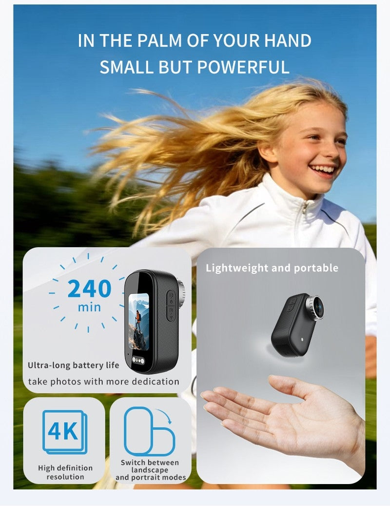 T8 4K HD Thumb-Sized Portable Action Camera, Wide Angle Lens, Built-in Preview Screen, Extra-Long Battery Life for Outdoor Hiking & Travel Vlogging