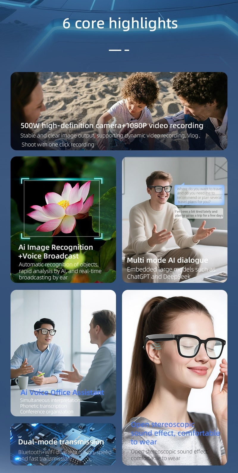 AI Smart Shooting Glasses | Multifunctional Audio Video Recording Sunglasses