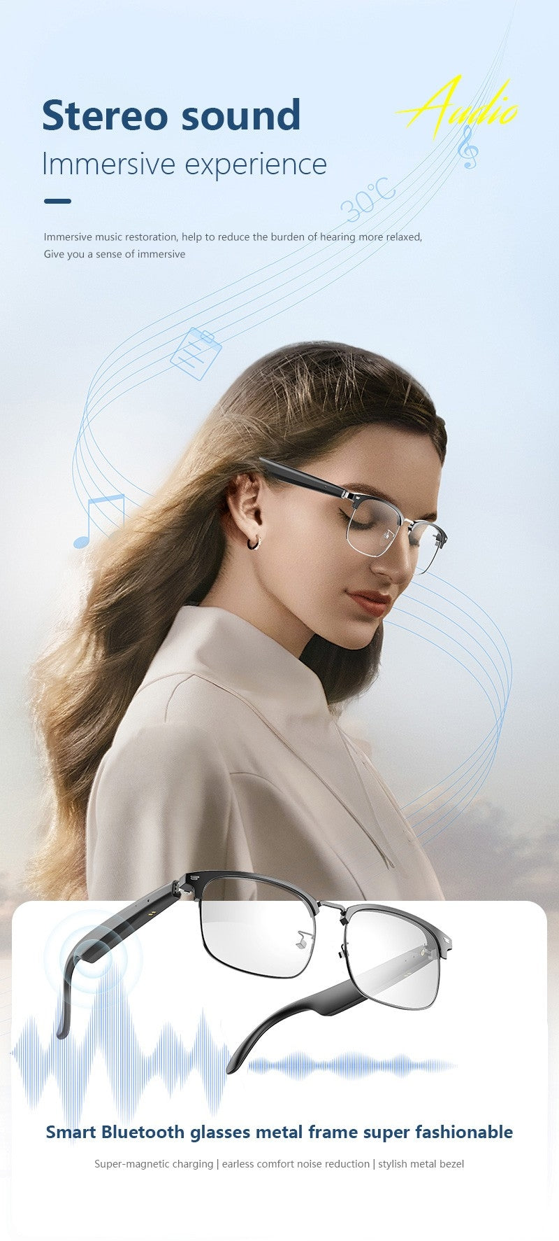 Touch Control Smart Bluetooth Glasses with Multi Functions