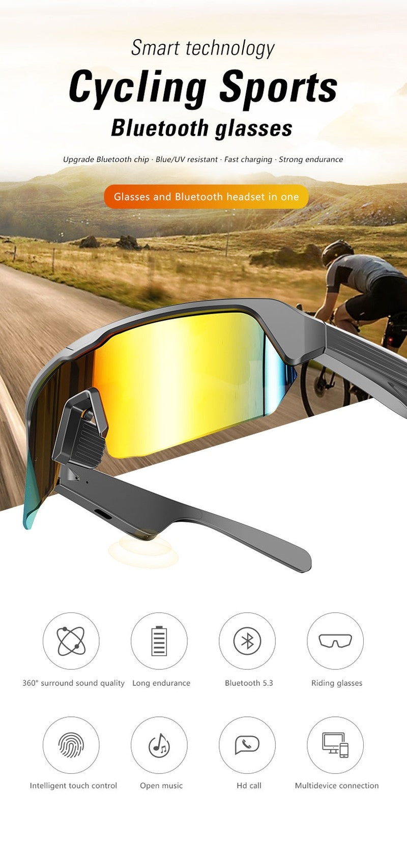 Ergonomic Sports Bluetooth Sunglasses for All Outdoor Activities